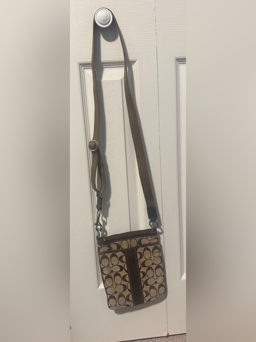 Vintage Coach Khaki and Brown Signature Small Messenger Crossbody